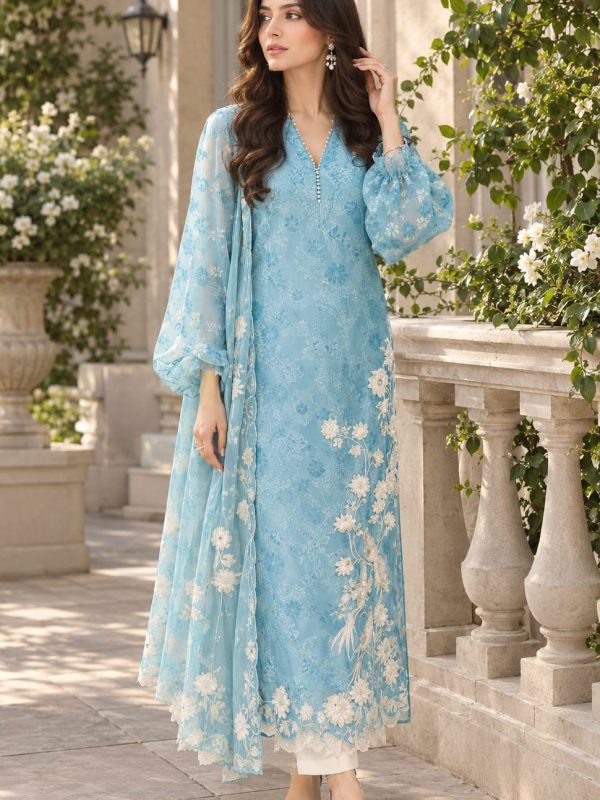 Shrenz Sky Blue Organza Formal Collection Replica