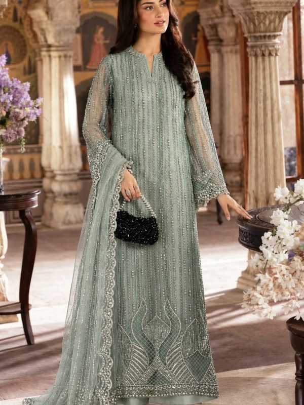 Shrenz Seagreen Soft Net Cutdana Formal Collection Replica