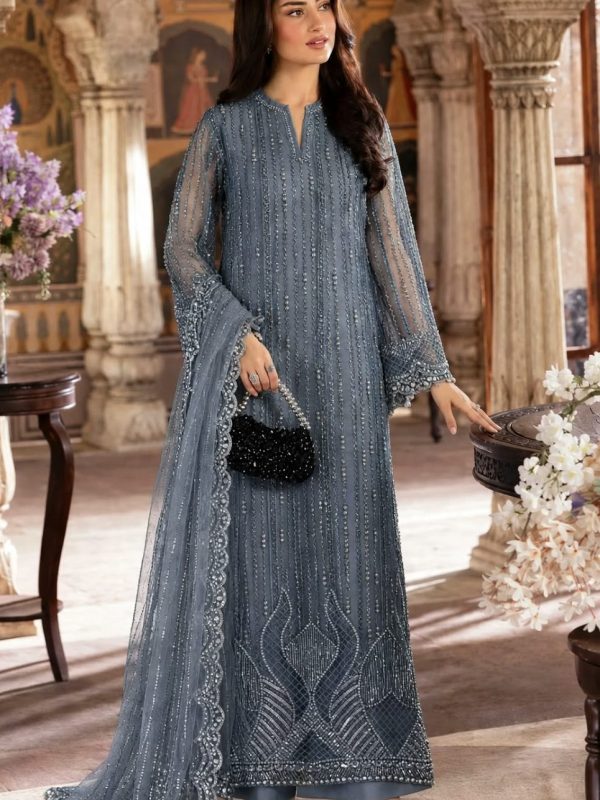Shrenz Grey Soft Net Cutdana Formal Collection Replica