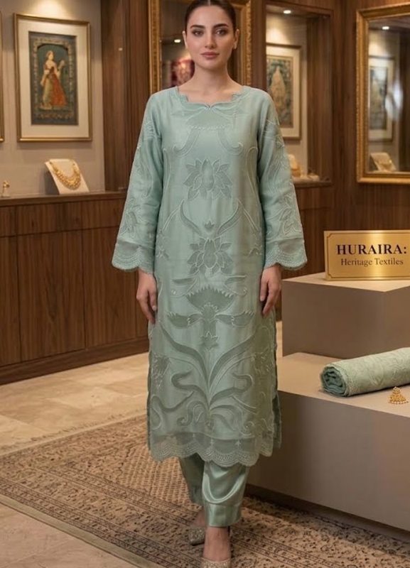 Shrenz Seagreen Silk Formal Collection Replica