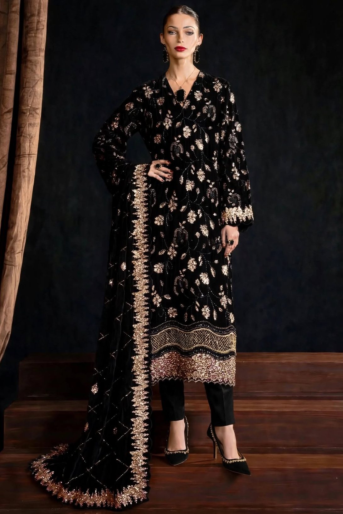 Shrenz Black Velvet Winter Collection Replica