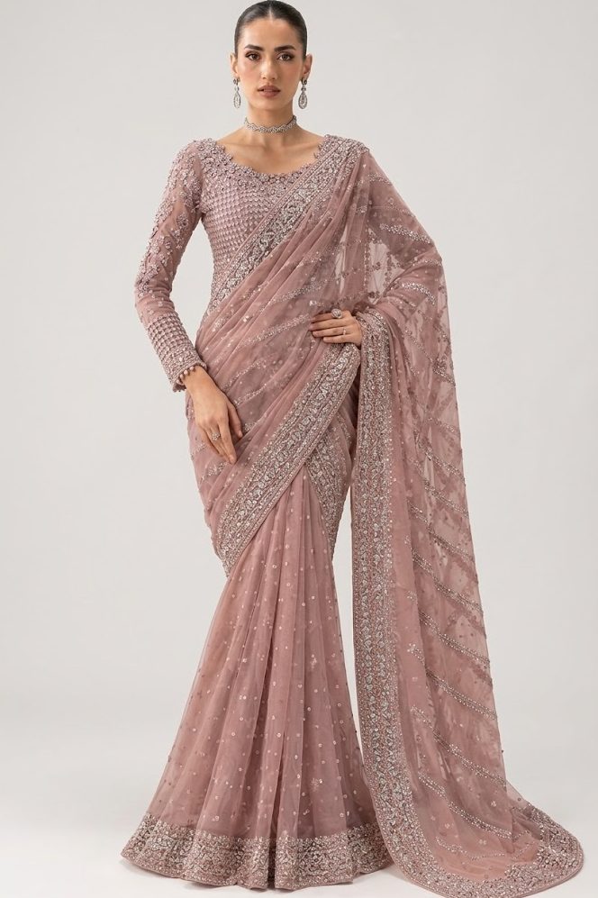 Maria B Pink Chiffon Saree Collection Replica
