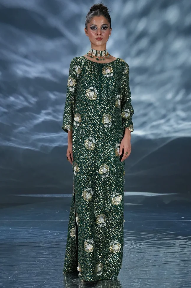 Amave Bottle Green Chiffon Formal Collection Replica