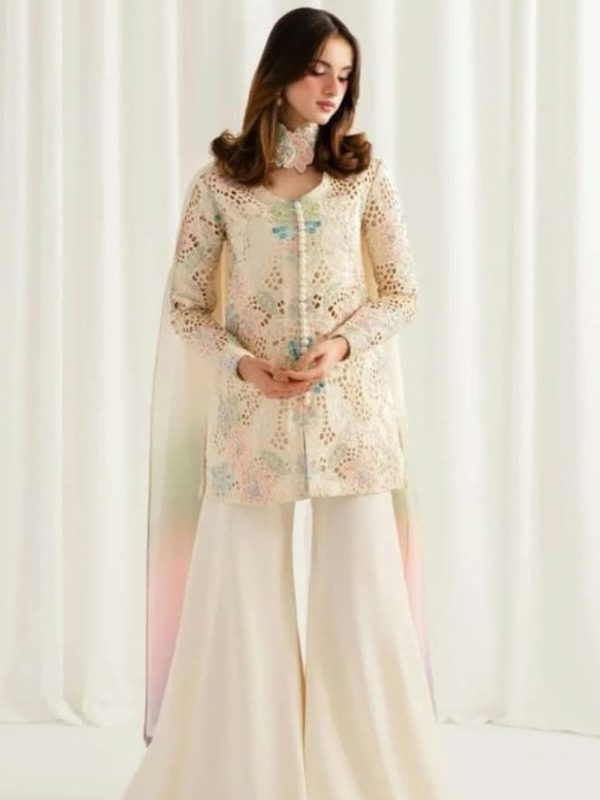 Shrenz White Raw Silk Formal Collection Replica