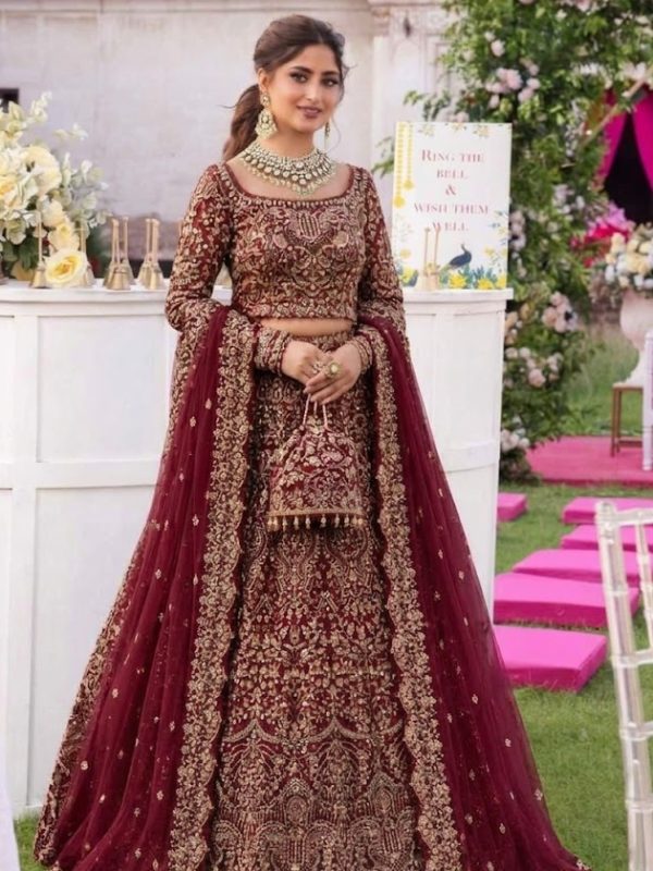 Kanwal Malik Maroon Soft Net Bridal Collection Replica
