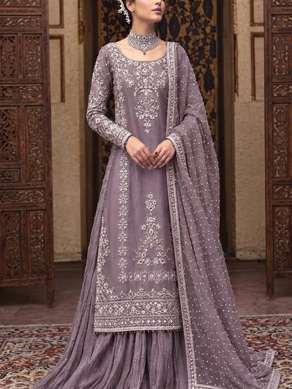 Shrenz Purple Sheesha Silk Formal Collection Replica