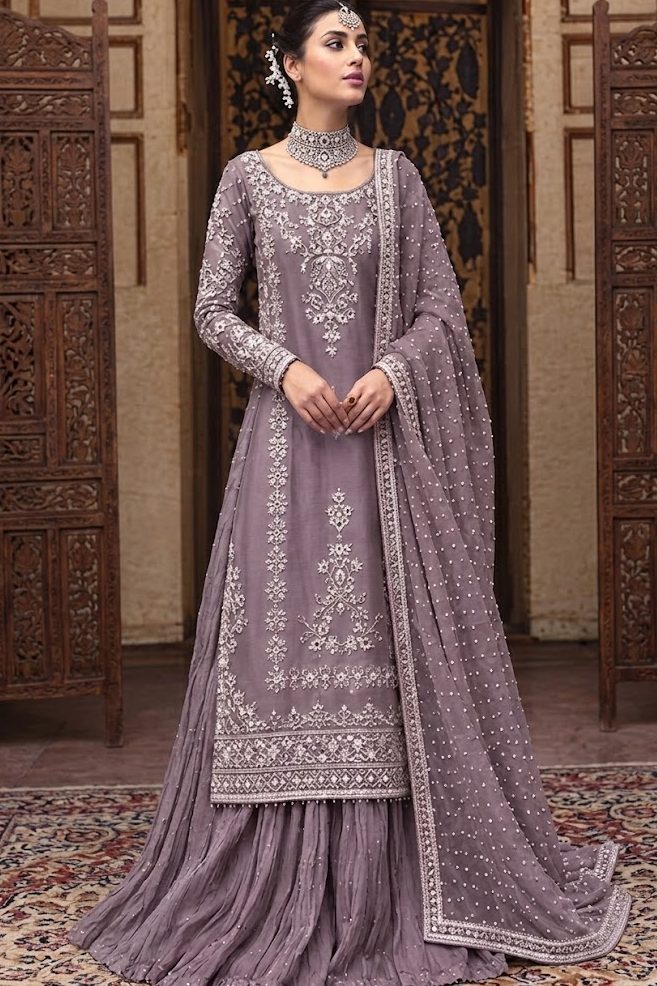 Shrenz Purple Sheesha Silk Formal Collection Replica
