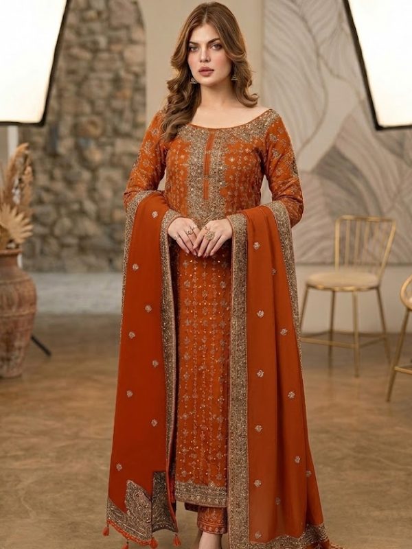 Shrenz Orange Organza Formal Collection Replica