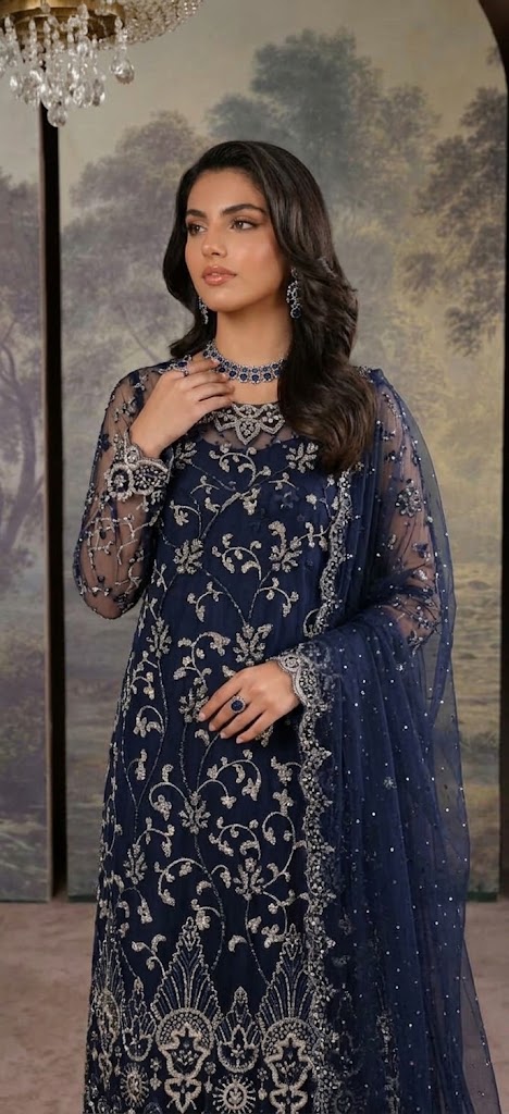 Shrenz Navy Blue Cutdana Net Formal Collection Replica - Image 2