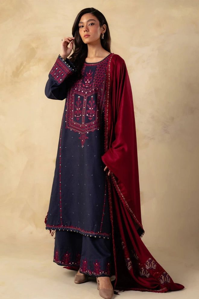 Shrenz Navy Blue Winter Formal Collection Dhanak Replica