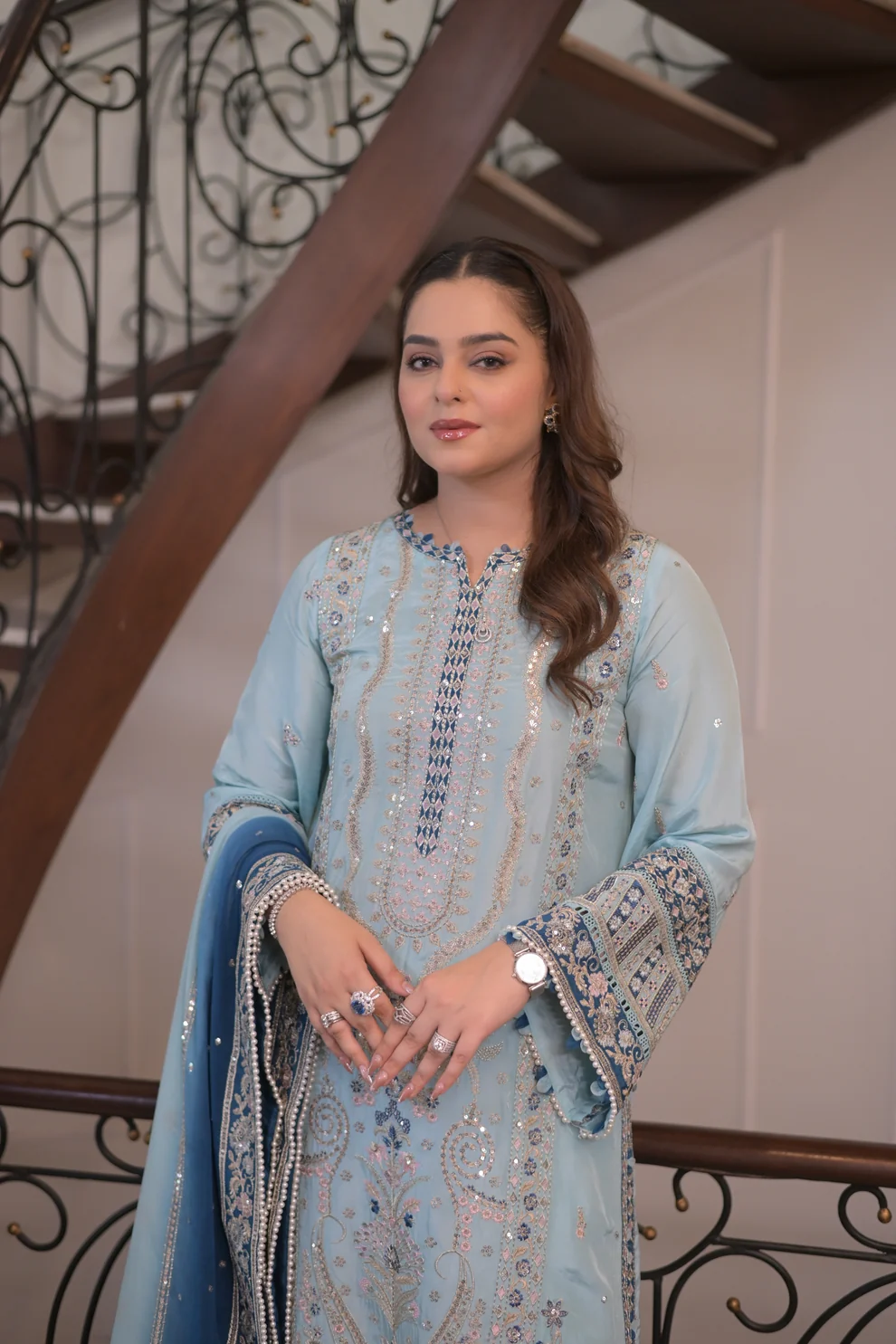 Aneela's Ice Blue Silk Formal Collection Replica - Image 2