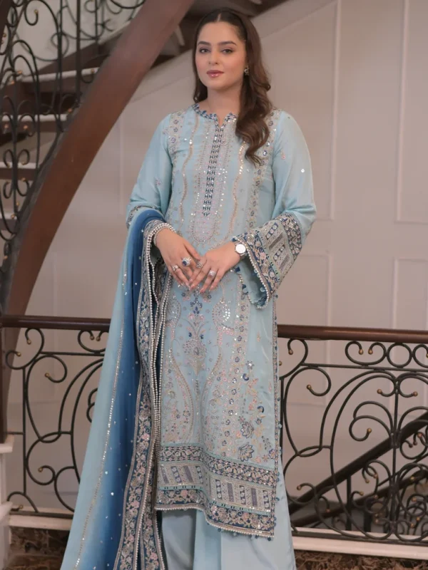 Aneela's Ice Blue Silk Formal Collection Replica