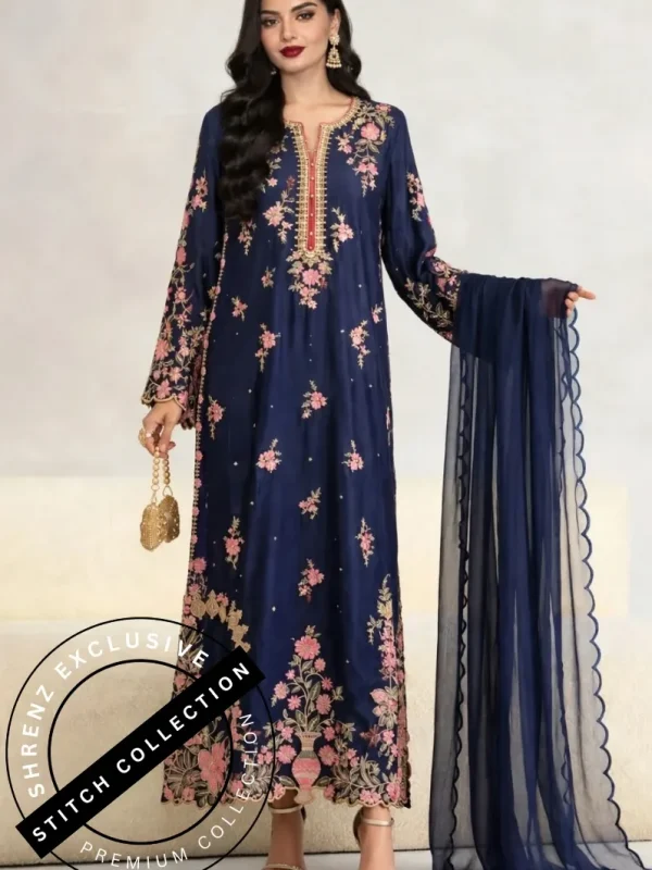 Shrenz 3 Piece Stitched Silk Pret Collection
