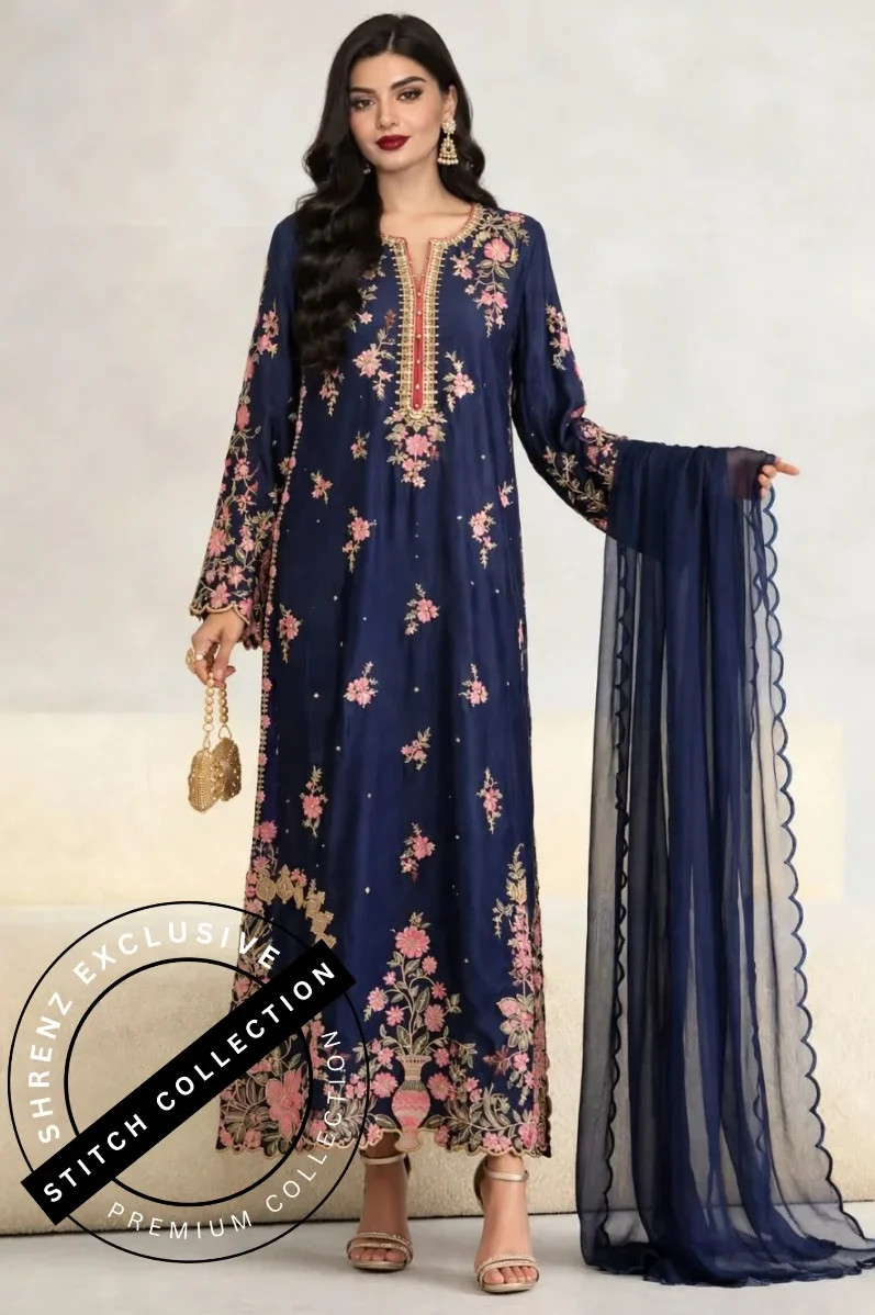 Shrenz 3 Piece Stitched Silk Pret Collection