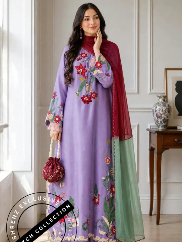 Shrenz 3 Piece Stitched Silk Pret Collection