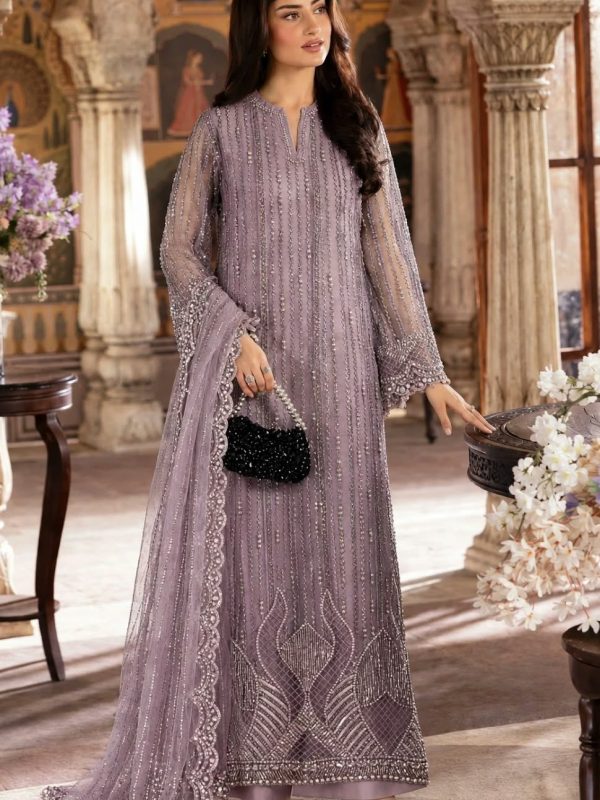 Shrenz Purple Soft Net Cutdana Formal Collection Replica