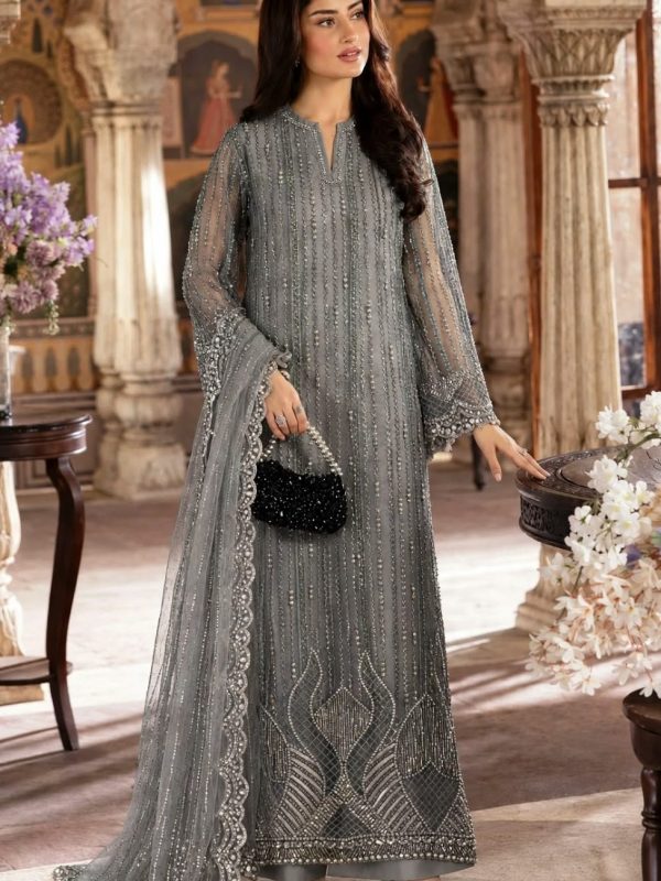 Shrenz Silver Soft Net Cutdana Formal Collection Replica