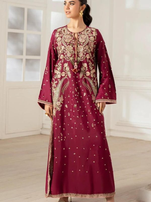 Ethnic Maroon Silk Formal Kaftan Collection Replica