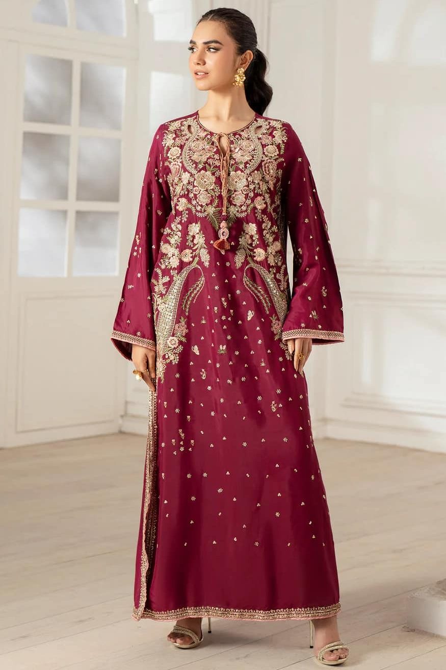 Ethnic Maroon Silk Formal Kaftan Collection Replica