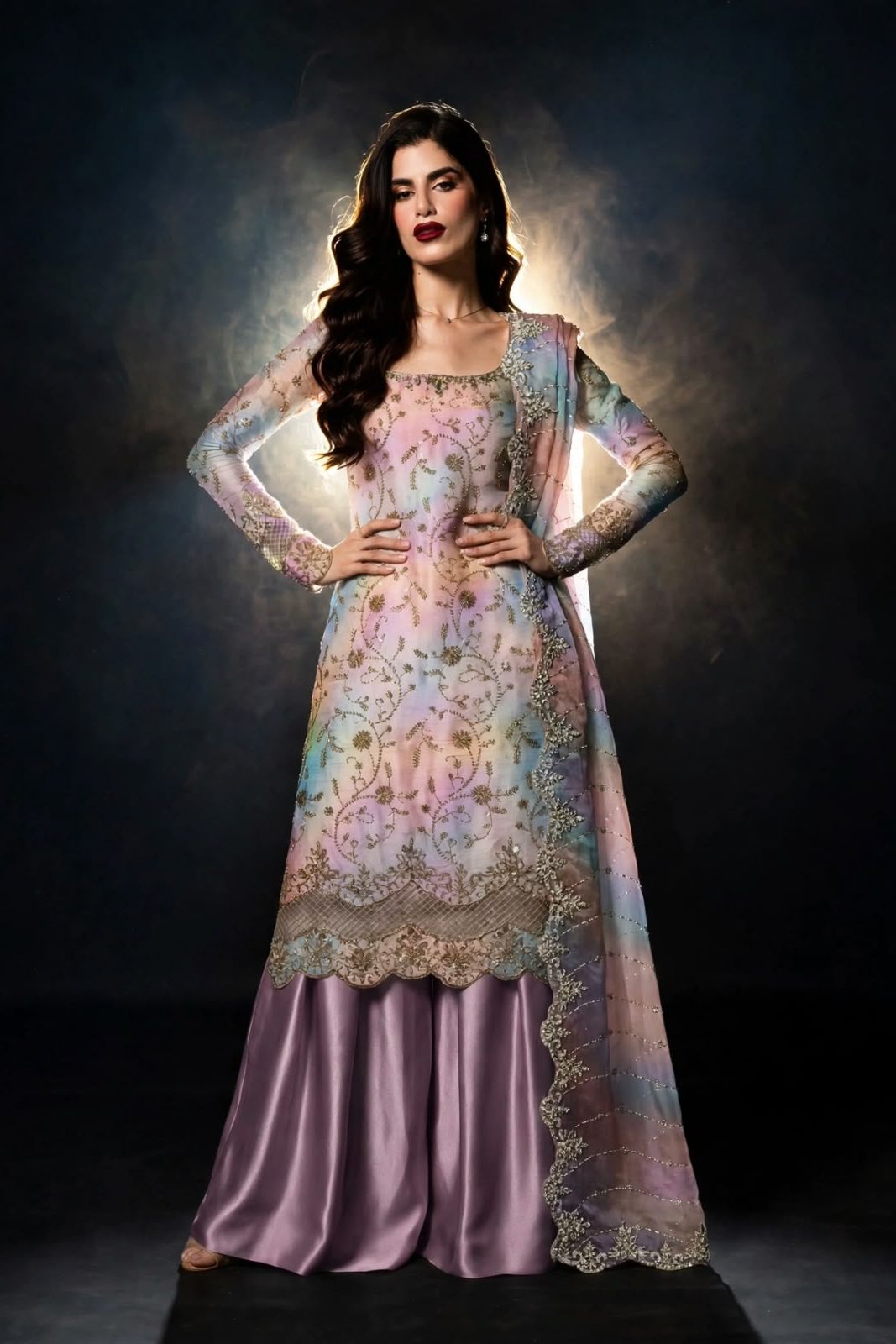 Shrenz Multi Cutdana Sheesha Silk Formal Collection Replica