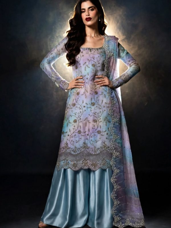 Shrenz  Sky Cutdana Sheesha Silk Formal Collection Replica