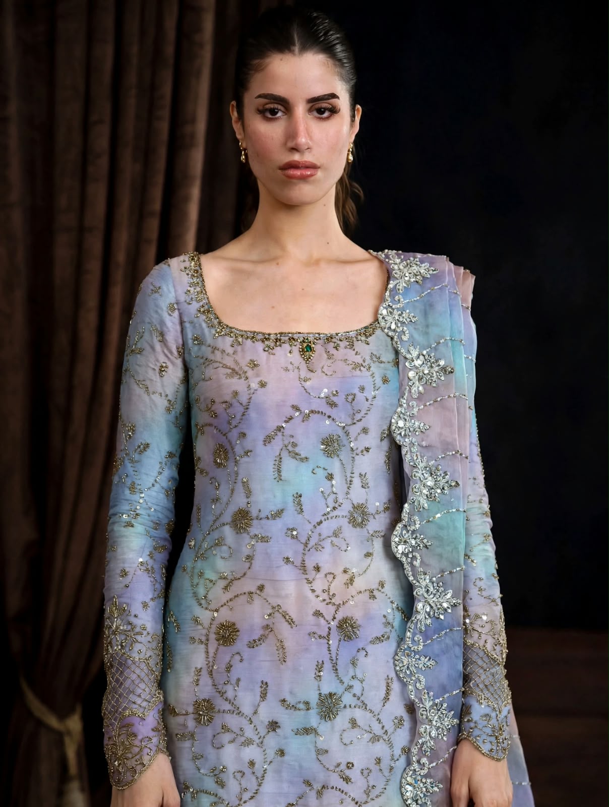 Shrenz Sky Cutdana Sheesha Silk Formal Collection Replica - Image 5