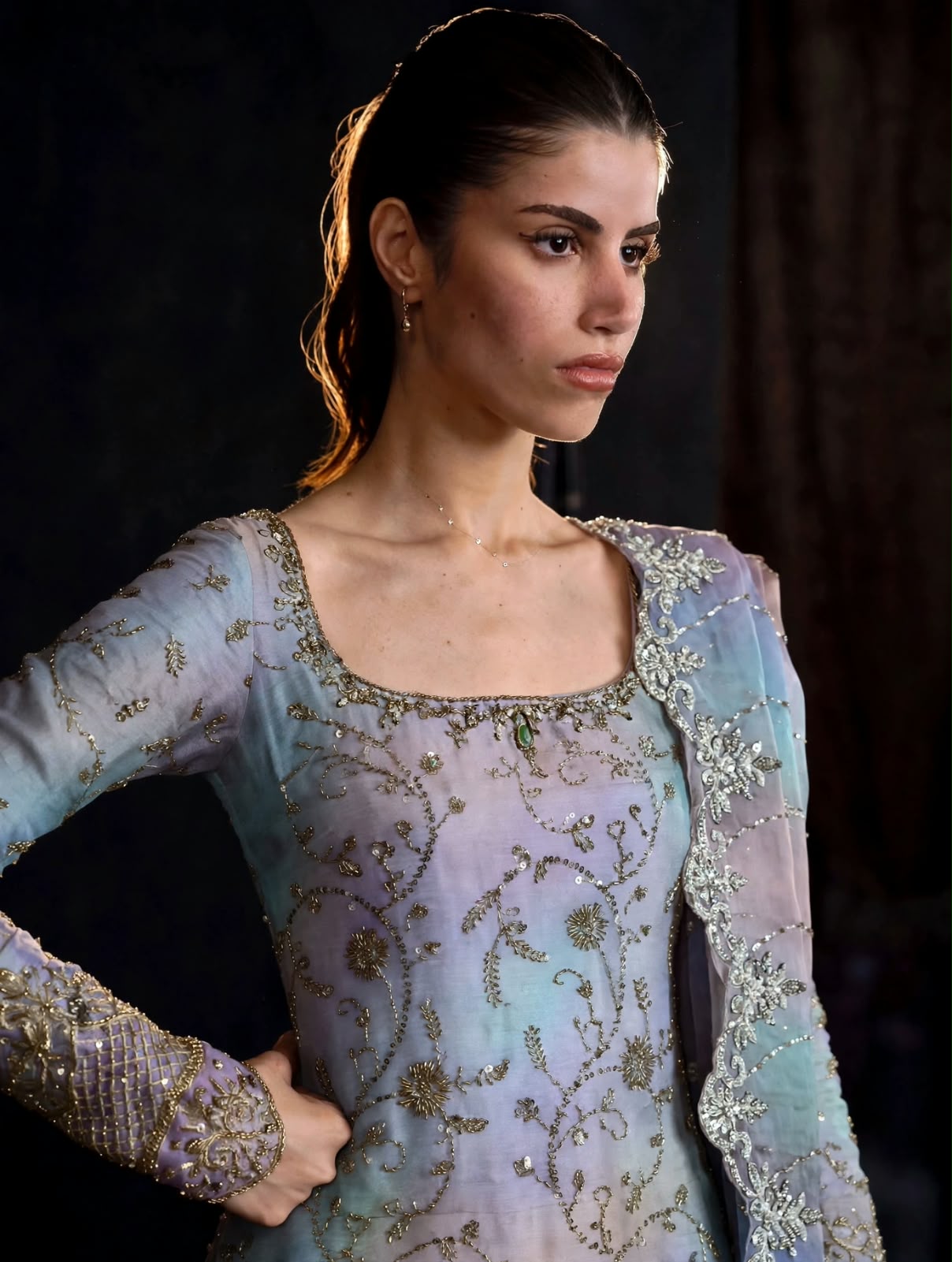 Shrenz Sky Cutdana Sheesha Silk Formal Collection Replica - Image 4