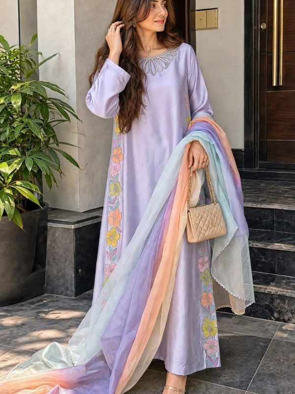 Shrenz Purple Silk Formal Kaftan Collection Replica