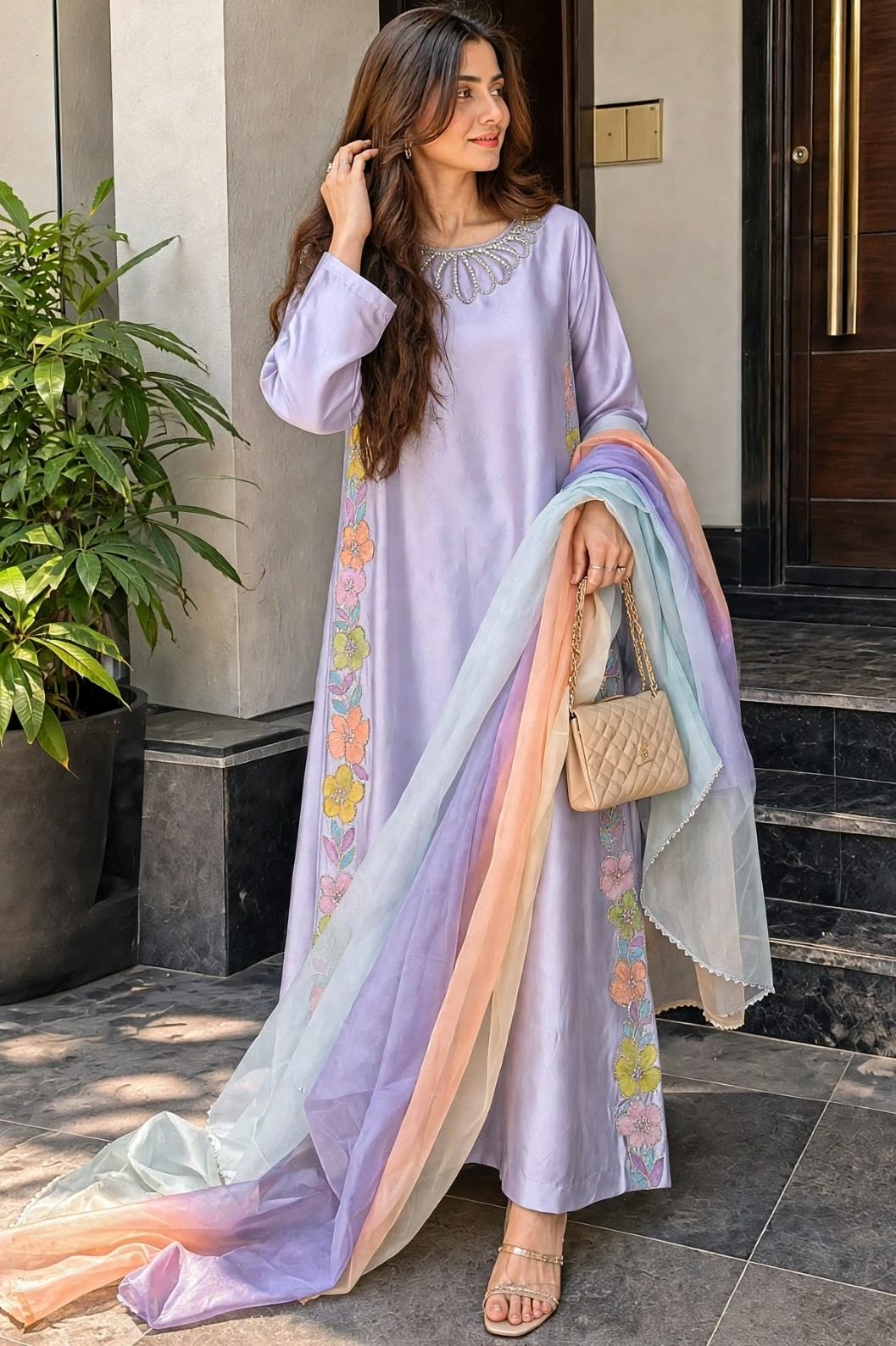 Shrenz Purple Silk Formal Kaftan Collection Replica