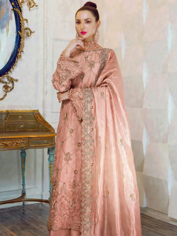 Shrenz Pink Cutdana Sheesha Silk Formal Collection Replica