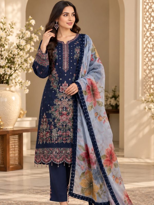 Shrenz Navy Blue Cotton Collection Replica