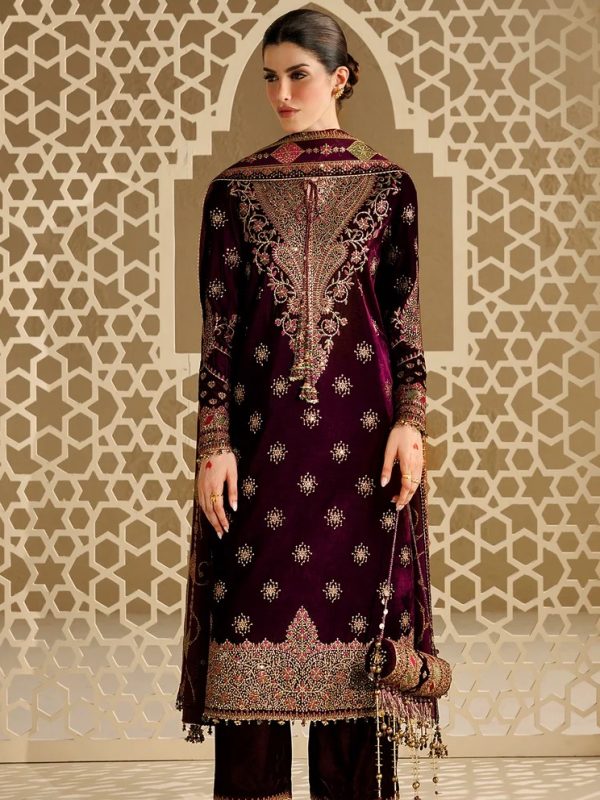 Jazmin Maroon Velvet Winter Collection Replica