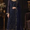 Shrenz Navy Blue Chiffon Formal Collection Replica