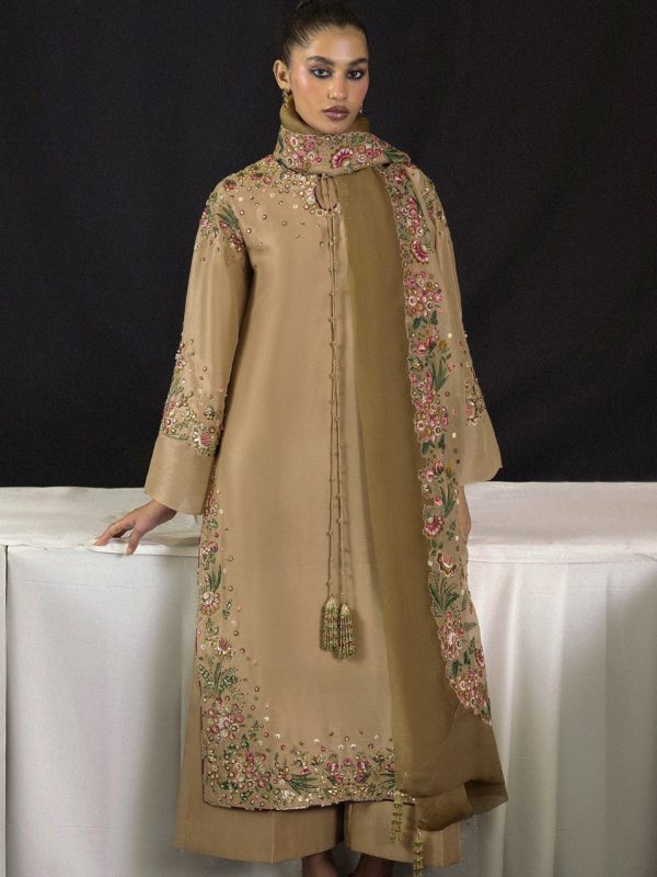 Hussain Rehar Golden Raw Silk Formal Collection Replica