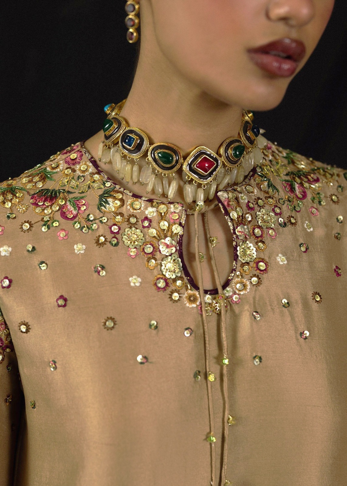 Hussain Rehar Golden Raw Silk Formal Collection Replica - Image 3