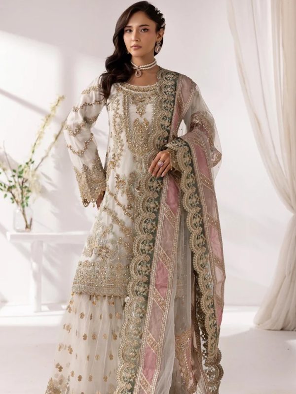 Imrozia White Soft Net Bridal Collection Replica