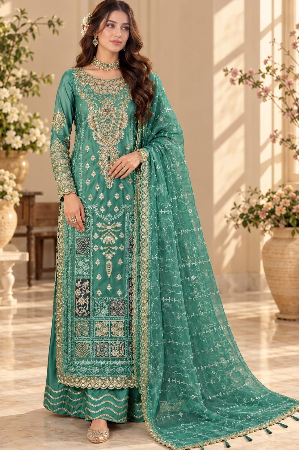 Shrenz Seagreen Organza Formal Collection Replica