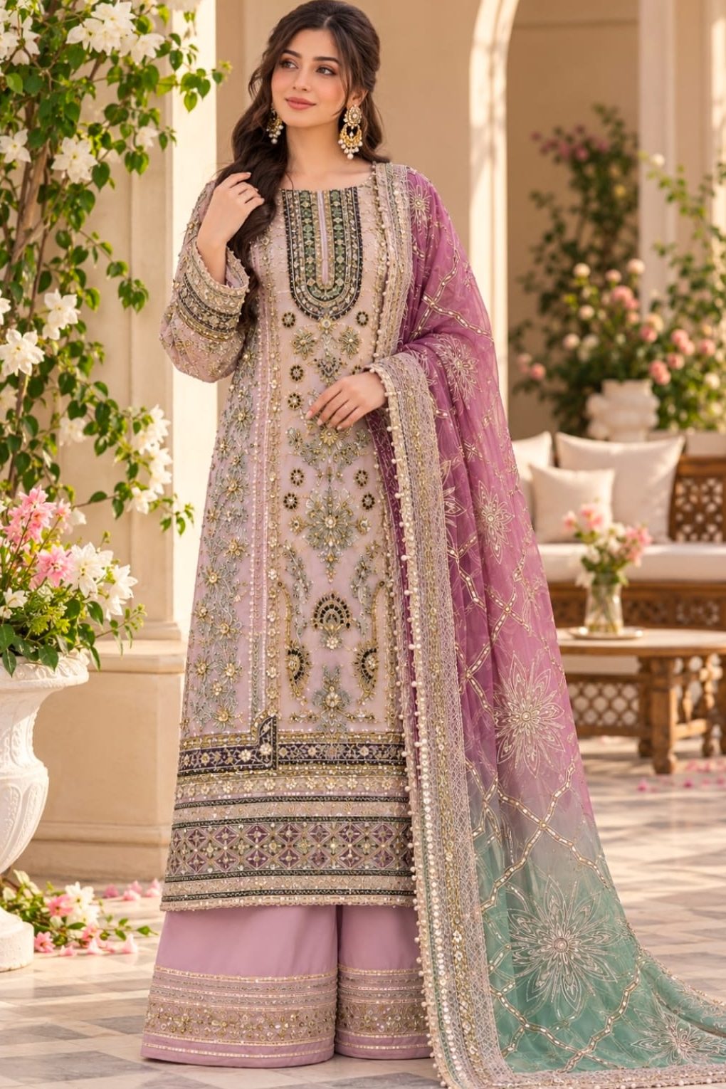 Shrenz Pink Organza Formal Collection Replica