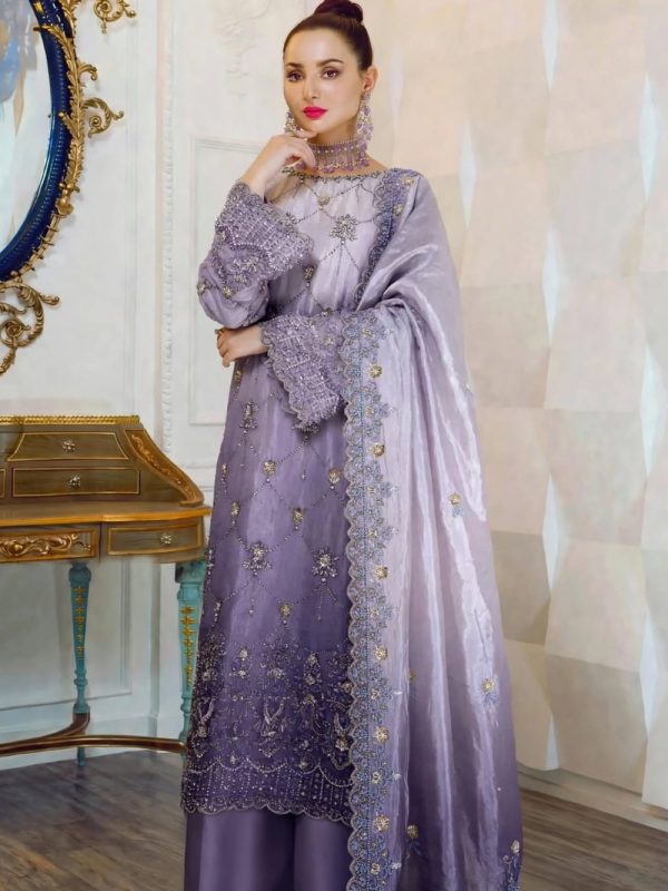 Shrenz Purple Cutdana Silk Formal Collection Replica