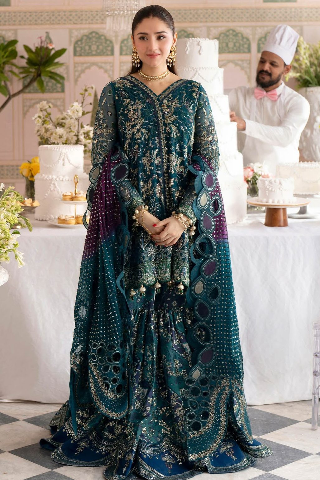 Nureh Seagreen Organza Formal Collection Replica