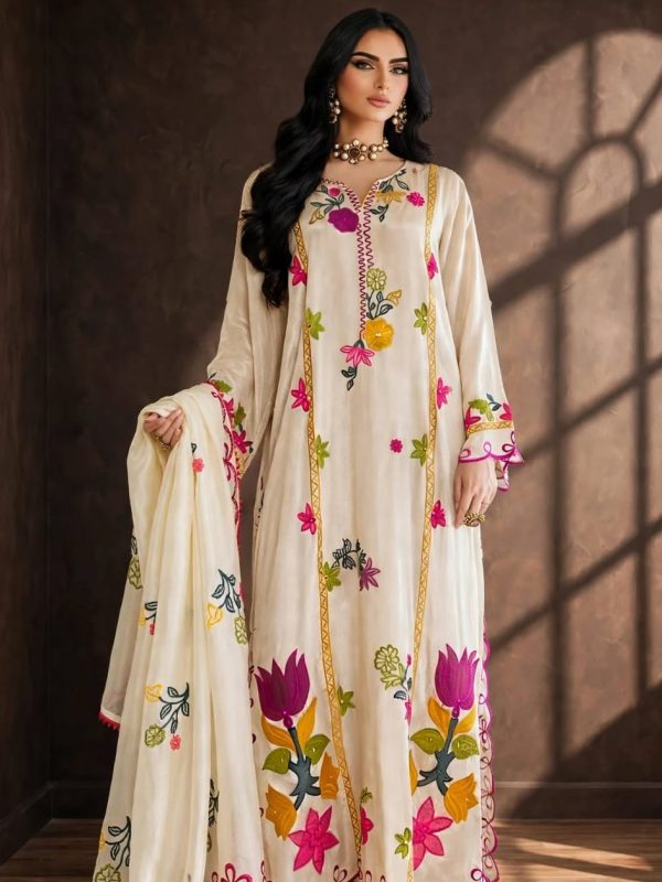 Shrenz Cream Silk Formal Kaftan Collection Replica