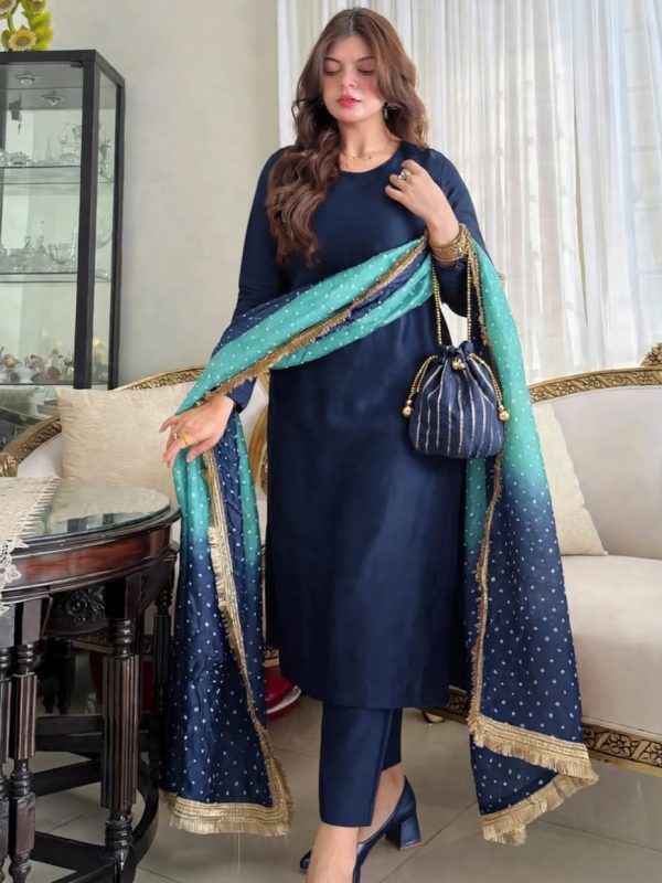 Shrenz Dark Blue Silk Formal Collection Replica