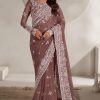 Shrenz Peach Chiffon Saree Collection Replica