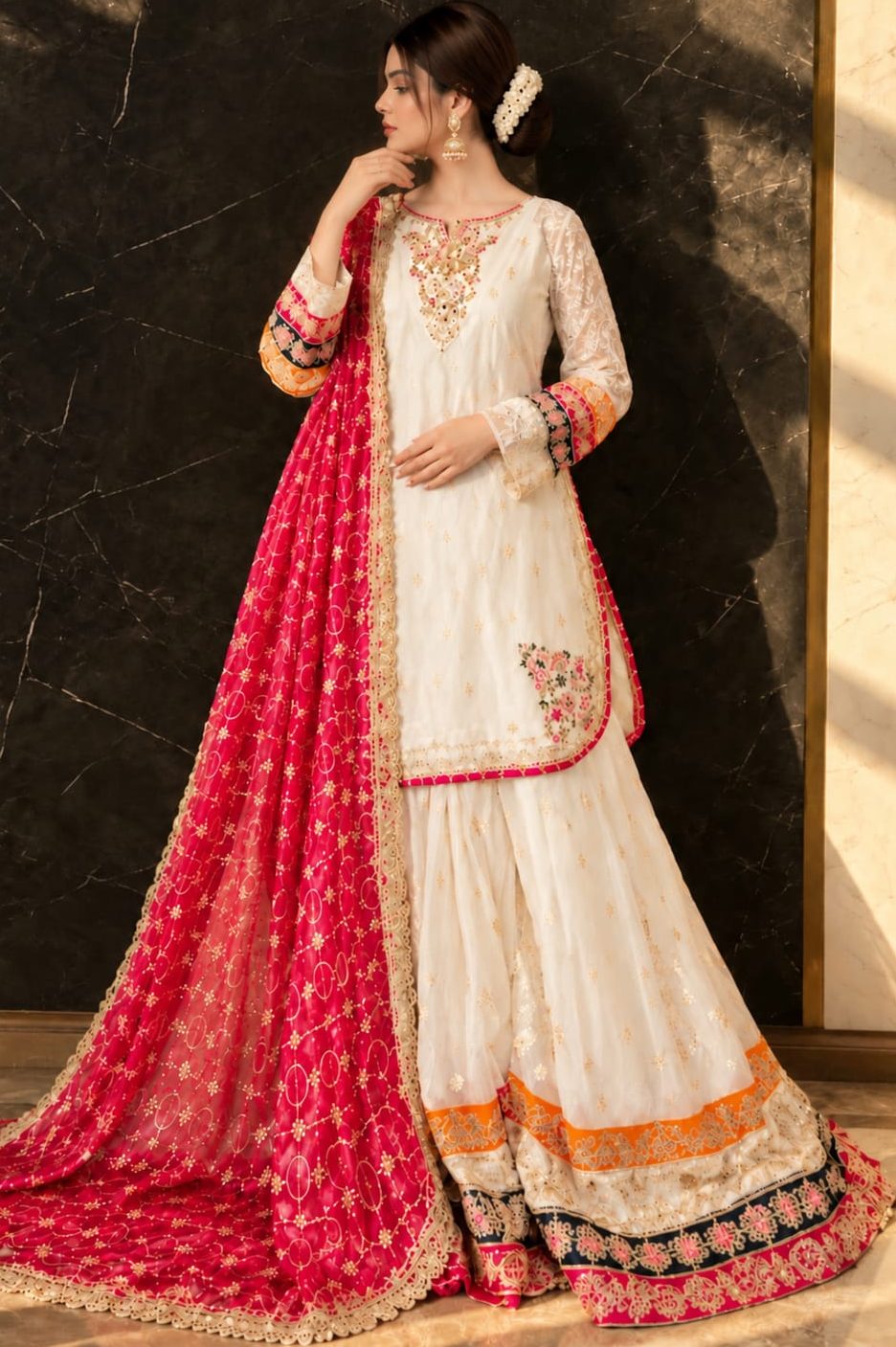 Shrenz White Raw Silk Bridal Collection Replica