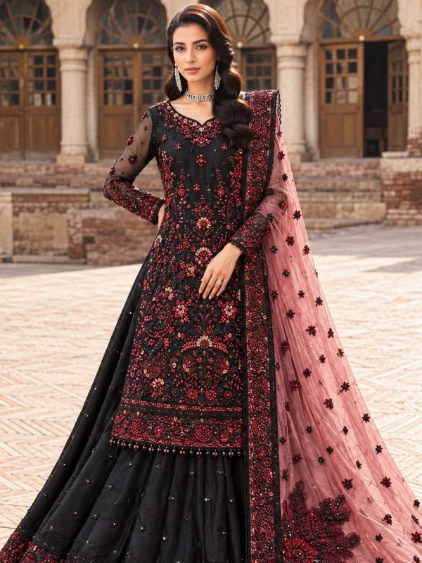 Maria B Black Net Bridal Collection Lehenga Replica