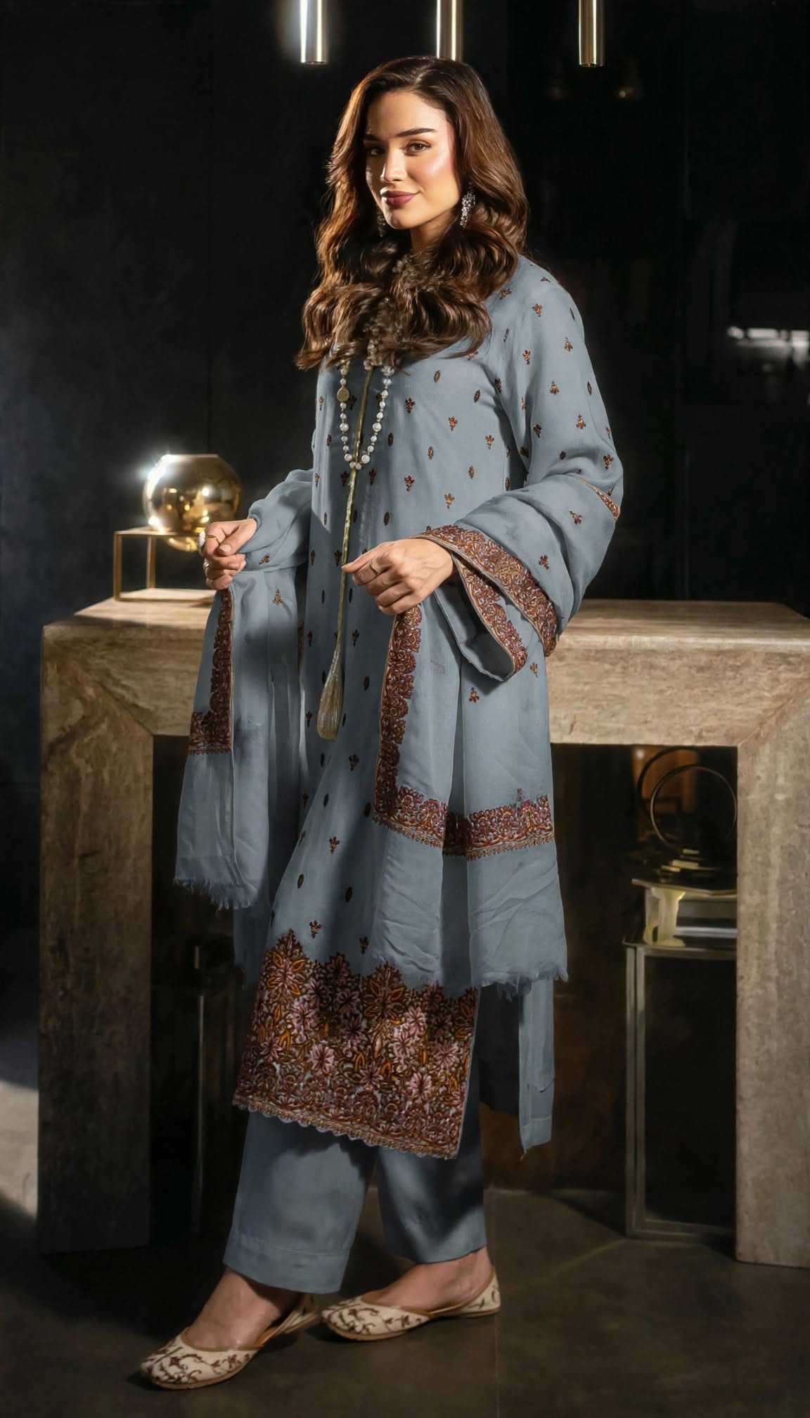 Pashmina kaani Grey Luxury Collection By Shrenz - Image 2