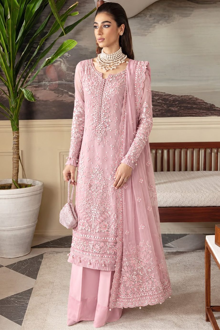 Gulaal Pink Organza Formal Collection Replica