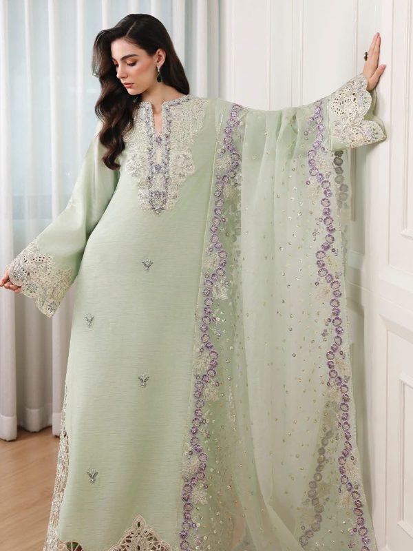 Mushq Pistachio Silk Kaftan Formal Collection Replica