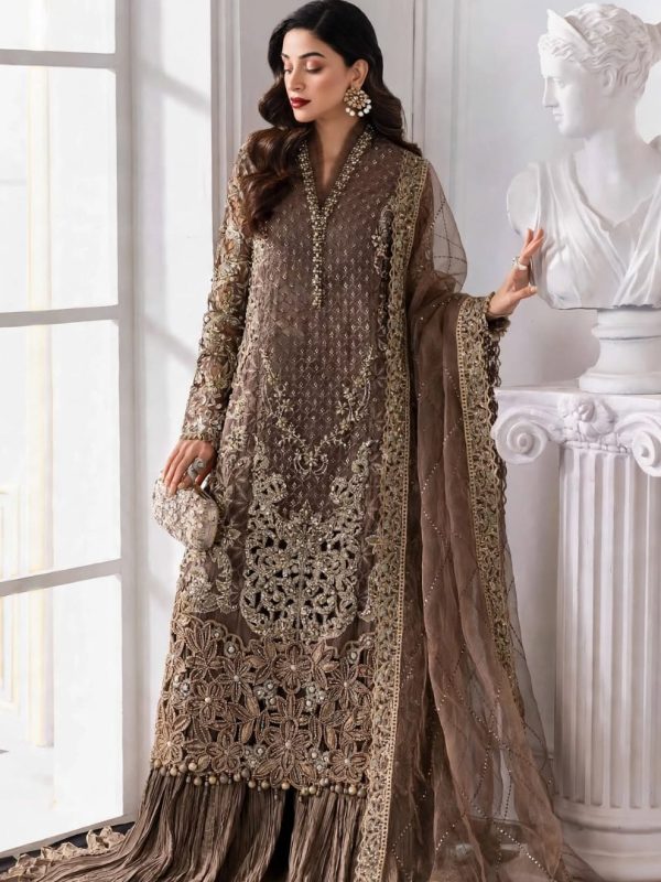 Shrenz Brown Organza Formal Collection Replica