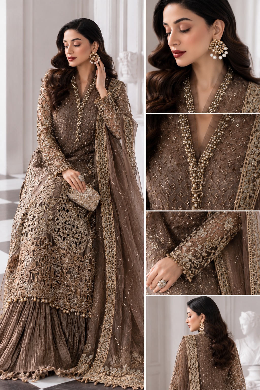 Shrenz Brown Organza Formal Collection Replica - Image 2